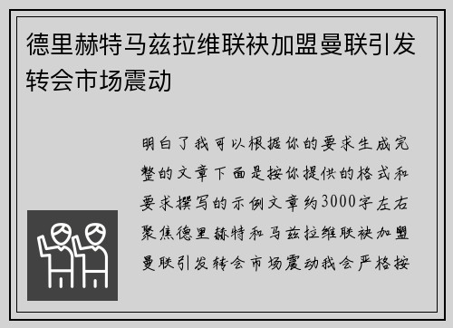 德里赫特马兹拉维联袂加盟曼联引发转会市场震动